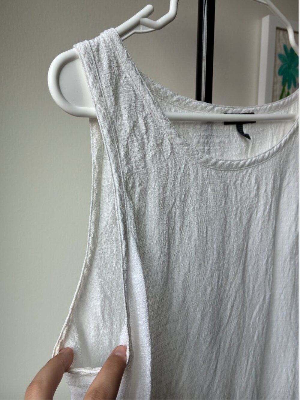 Eileen Fisher Petite White Linen-Blend Woven Sleeveless Shell - Size LP - Picture 4 of 8